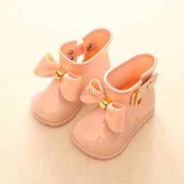 Boots infant Cute Girls Rain Boots Kids Bow Shoes Baby Boys jelly color Rubber Ankle Boots toddler Anti Skid Water Shoes 2022 spring L0828