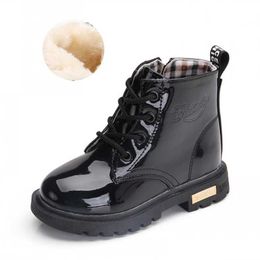 Boots 2023 New Winter Children Shoes PU Leather Waterproof Tide Boots Kids Snow Boots Brand Girls Boys Rubber Boots Fashion Sneakers L0828