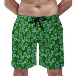 Men's Shorts Summer Board Peacock Feathers Sports Lime And Blue Design Beach Hawaii Quick Drying Swim Trunks Plus Size 3XL