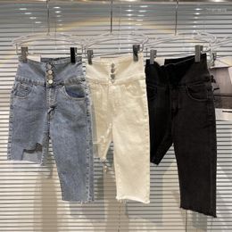 Women's Pants European Summer One Long And Short Leg Fringe Made Old Street Slim Denim Knee-length Women Fashion Streetwear 2023