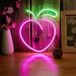 Chi-buy LED Peach USB Powered Neon Signs Night Light 3D Wall Art Game Room Bedroom Living Room Decor Lamp Signs HKD230825