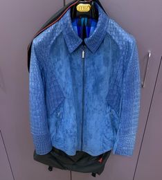 Giacche in pelle da uomo Autunno zilli Giacca in pelle di coccodrillo blu con cuciture Cappotto casual