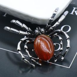 Pendant Necklaces Reiki Natural Gem Stone Necklace For Women Men Punk Spider Charm Oval Cabochon Carnelian Pink Quartz Crystal Pendulum