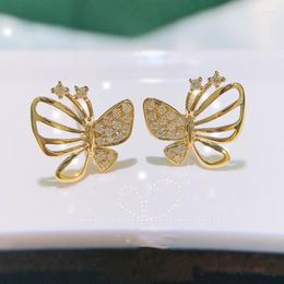 Stud Earrings UNICE Romantic Real 18K Solid Yellow Gold Fine Jewelry AU750 Hollow Out Diamond Butterfly For Women Party Gift