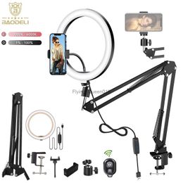 LED Selfie Ring Phone Stand with Folding Arm Circle Fill Light Dimmable Tripod Photography Ringlight for Youtobe Streaming HKD230828