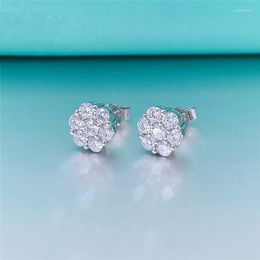 Stud Earrings Real 10k White Gold Moissanite Flower Screw Back Iced Out D Colour VVS Diamond Pass Gift