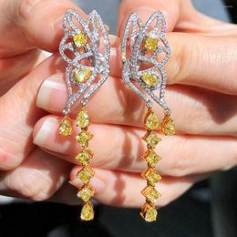 Dangle Earrings Fine Jewelry 18K Gold AU750 2.733ct Yellow Diamonds Gemstones Female Drop For Women