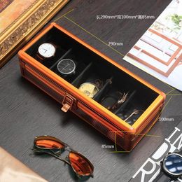 Watch Boxes Dumb Black Storage Box 5-position Transparent Glass Cover Jewellery Metal Flannelette Pillow Display
