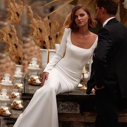 Urban Sexy Dresses Elegant Wedding Dress Mermaid Square Neckline Long Sleeves Backless Satin Chapel Train Bridal U Shape Brides For Lady 230828