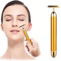 Face Massager 24K Gold Electric Roller Beauty Bar Vibrating Face Massager T Shape Face Lift Anti-Wrinkles Skin Tightening Firming Tool 230826