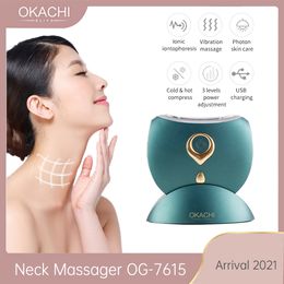 Face Care Devices Neck Massager OKACHI GLIYA Arrival Massage Skin Firming Wrinkle Removing Vibration Cold Compress LED EMS Therapy 230828