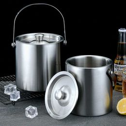 1.6L Stainless Steel Insulated Ice Bucket Double Layer Wine Beer Champagne Chilling Cooler with Lid Beach Picnics Party Barware HKD230828