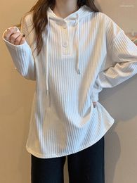 Damen T-Shirts Herbst mit Kapuze Kordelzug Tops Frauen Casual Lose Langarm Übergroßes T-Shirt Weiblich Korean Fashion Solid Pullover