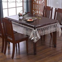 PVC Plastic Tablecloth Soft Glass Clear Waterproof Table Cloth Rectangular Lace heming Tea Table Dust Cover Party hotel case Q230829