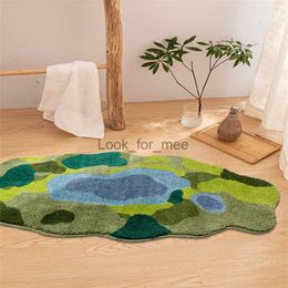 Nordic Green Moss Living Room Decoration Carpet Ins Irregular Bedroom Bedside Fluffy Soft Rug Creative Balcony Porch Entry Rugs HKD230828