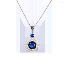 Chains Lefei Jewellery S925 Silver Fashion Trendy Luxury Design Diamond-set Blue Zircon Round Necklace For Women Girl Wedding Charms Gift