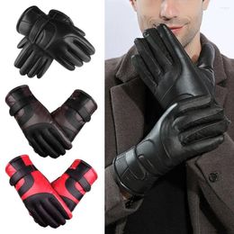 Cycling Gloves Winter Leather Velvet Full Finger Touchscreen Thermal Warm Bicycle Bike Outdoor