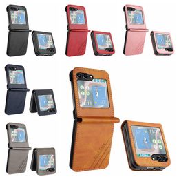 ZFlip5 Retro Leather Wallet Flip Cases For Samsung Z Flip 5 4 3 Zflip4 Zflip3 Flip4 Flip5 Folding PU Vintage Old Ancient Shockproof Smart Phone Mobile Pouches Strap