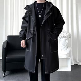 Men's Trench Coats Coat Military Hooded Windbreaker Jackets Male Clothing Windproof Outwear Mid-Length Jacket Trendy Streetwear