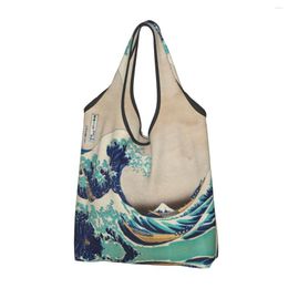 Shopping Bags Cute Great Wave Off Kanagawa Vintage Japanese Tote Bag Portable Grocery Shopper Shoulder