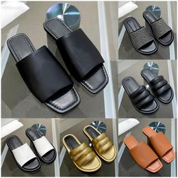 Bumper-Tube Leather Mules Slides Designer Leather Embellished Sandals Women Black Withe Ladies Sexy Letter Beach Flat Shoe