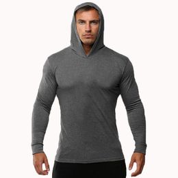 Men's Hoodies Sweatshirts Summer Thin Long Sleeve Hooded European Size Men's Fitness Sports Leisure Running Training GYM 100% Cotton Sweater 230828