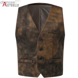 Men's Retro Cow Leather Suit Vest Steampunk Western Cowboy Style Waistcoat S-XXXL HKD230828