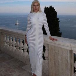 Casual Dresses Striped Knitting Long Sleeve Maxi For Women Autumn Winter 2023 Elegant Slim Fit Stretchy Party Club Sexy Bodycon Dress