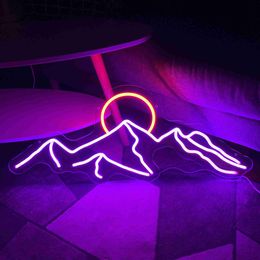 Moutain and Sun Art Hanging Decor Led Neon Light Home Wall Bedroom Kid Room Bar Birthday Decoration Lamp Sign HKD230825