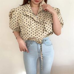 Women's Jackets Polka Dot Short Sleeve Jacket Lapel Double Pocket Zipper Drawstring