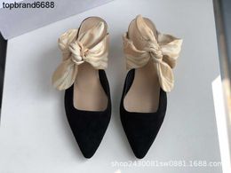 the row shoes Designer Shoes Dress Spring 2022 the row bow Muller shoes pointed low heel half slippers French kitten Size 34-39