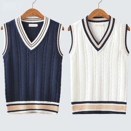 Mens Sweaters Sweater Vest Men Thicken Vneck Sleeveless Knitted Vests Striped Retro Preppystyle Simple Chic Loose Casual Allmatch 230828