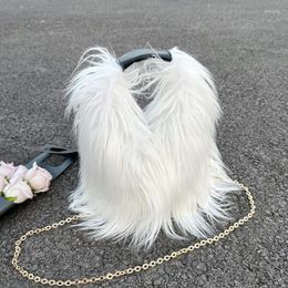 Evening Bags Japan Style Casual Plush For Women Luxury Designer Handbags Purses 2023 In Faux Fur Imitation Lamb Wool Chain Messenger