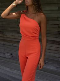 Women's Jumpsuits Rompers Sexy Backless Sleeveless Jumpsuit Summer Women Elegant Diagonal Collar One Shoulder Playsuits Fashion Solid Slim Ladies Rompers 230828