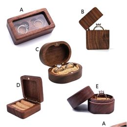 Jewelry Boxes Walnut Wood Box Engagement Ceremony Ring Storage Proposal Portable Holder Rustic 220105 Drop Delivery Packing Display Dhf1X