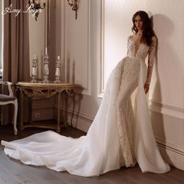 Urban Sexy Dresses Backless Beading Appliques Detachable Train Mermaid Wedding Dress 2023 Romantic Scoop Neck Long Sleeve Princess Bridal Gown 230828