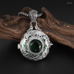 Pendant Necklaces Vintage Exquisite Hollow Green Zircon Carving Locket Necklace For Women Clothing Accessories