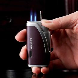 Honest Authentic Creative Metal Windproof Airbrush Lighter Twin Turbo Refillable Butane No Gas Cigar Great Gifts for Men 92T0