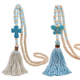 Pendant Necklaces Mixed Wooden Glass Beads Long Chain Turquoise Cross Butterfly Tassel Necklace For Women Arrival Original Boho