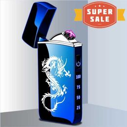 Touch Sensing Metal Electric Outdoor Windproof Lighter Dual Arc Flameless Plasma USB Rechargeable Lighters Digital Power Display IOUJ