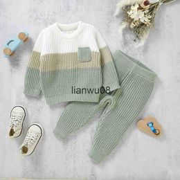 Clothing Sets 03Yrs Baby Boys Knitted Clothes Sets Cotton Long Sleeve Sweater Tops Pants 2Pcs Warm Fall Toddler Kids Girls Patchwork Outfits x0828