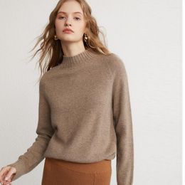 Women's Sweaters Pure Cashmere Pullover Women Autumn/Winter Casual Solid Colour Knitwear Half High Collar Thick Base Sweater Loose Ladies Top