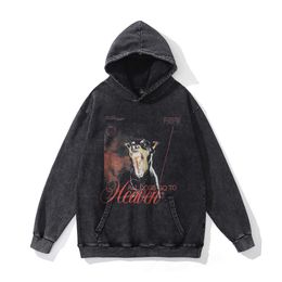 Autumn Street American Unisex Hooded Sweater Men's Loose Washed Old Pullover