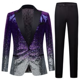 Men s Suits Blazers Stylish Black Blue Violet Two Color Sequins Slim Fit Shiny Party Prom Stage DJ Singers Suit Jacket Costume Blazer 230828