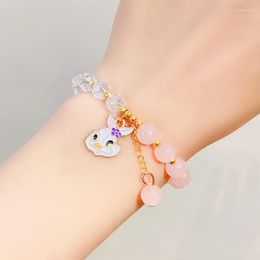 Link Bracelets Children Glass Beaded Bracelet Girls Cartoon Crystal Flower Jewellery Cute Sweet Wholesale