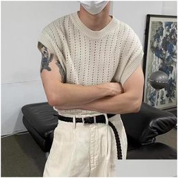 Men'S Tank Tops Mens Streetwear Fashion Knitted Camisole Sleeveless O Neck Casual Knit Pure Colour Men Summer Leisure Knitting Vest D Dhrne