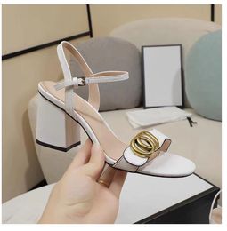 2024Designer Women Classic High Heels Sandals Leather Shoes Party Fashion Double Buckle Summer Sexy Slippers Party Wedding dress High Heels platform With Box