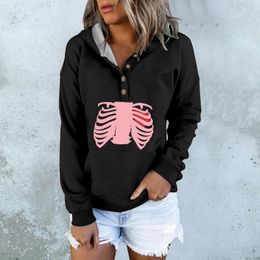 Gym Clothing Women's Printing Fashion Casual Button Drawstring Long Sleeve Top Women Hoodies Sweatshirts Thick