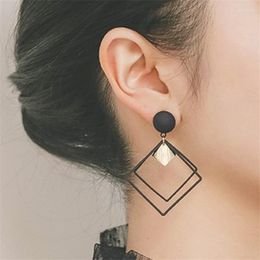 Dangle Earrings Korean Fashion Round Black Statement Geometric Hollow Square Drop For Women Jewelry