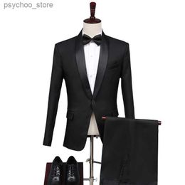 Boutique (Blazer + Trousers) Men's British Style Elegant Fashion Casual Wedding Banquet Host Performance Slim Two-piece Suit Q230828